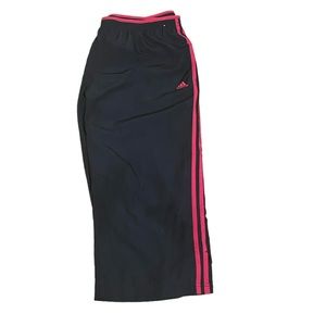 ADIDAS Black Pink Stripe Poly Athletic Capri Wind Pants XL